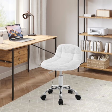 WOLTU Bürohocker Rollhocker mit Rollen, Schminktisch höhenverstellbar, Arbeitshocker mit niedriger Rückenlehne, Sitzhöhe 43,5-55 cm,Drehhocker aus Chenille, Weiß