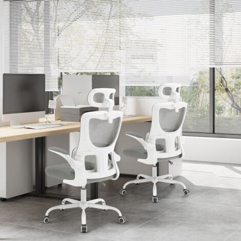 WOLTU Bürostuhl ergonomisch, Schreibtischstuhl Drehstuhl Netzstoff, höhenverstellbar, Schaukelfunktion, verstellbare Kopfstütze, Lendenwirbelstütze, umkehrbare Armlehnen, Bis 150kg, Schwarz