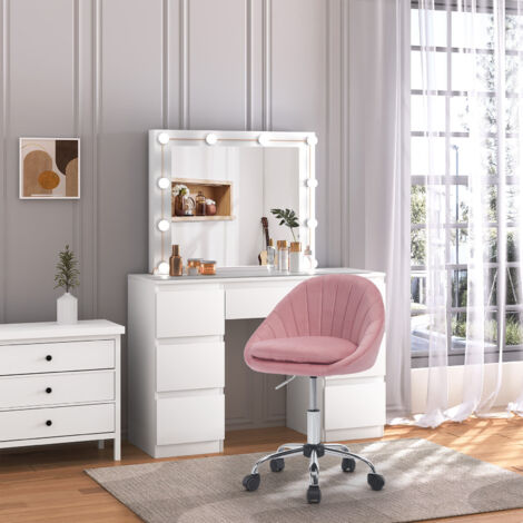 WOLTU Bürostuhl Ergonomischer,Bürostuhl Schminkstuhl drehbar, Schreibtischstuhl mit Rollen, bis 150 kg belastbar, Drehstuhl für Arbeitszimmer Schlafzimmer, Samt, Rosa