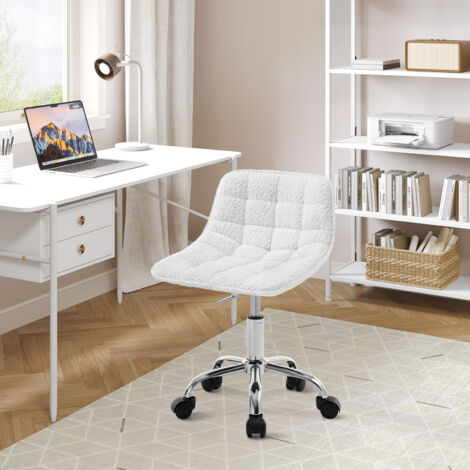 WOLTU Bürostuhl Ohne Armlehnen, Schreibtischstuhl mit Rollen, Arbeitshocker ergonomisch, Sitzhocker Schminkstuhl, 360° drehbar höhenverstellbar, aus Chenille, Weiß