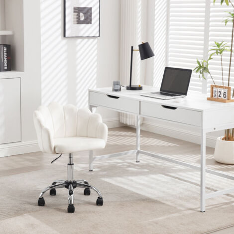 WOLTU Bürostuhl Schreibtischstuhl Ergonomischer Computerstuhl mit Blütenblatt-Rückenlehne, gepolsterter Samt, Drehstuhl mit Rollen, höhenverstellbar, Schminkstuhl mit Metallrahmen, Cremeweiß