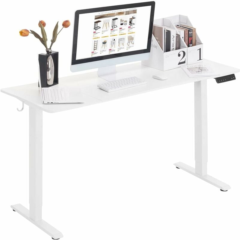 Woltu - Bureau Assis Debout Électrique 140x60cm, Table de Bureau Réglable en Hauteur, Bureau avec 4 Contrôles de Mémoire, Gestion des Câbles et