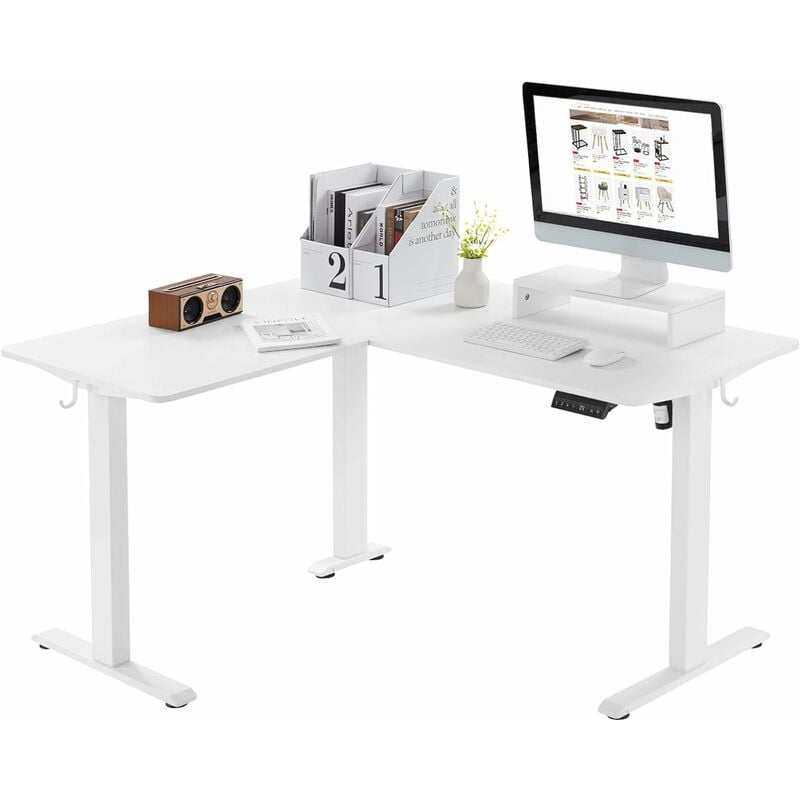 Woltu - Bureau Assis Debout Électrique en l 140x120cm, Réglable en Hauteur, Table Bureau avec 4 Contrôles de Mémoire, Table d'angle avec Support