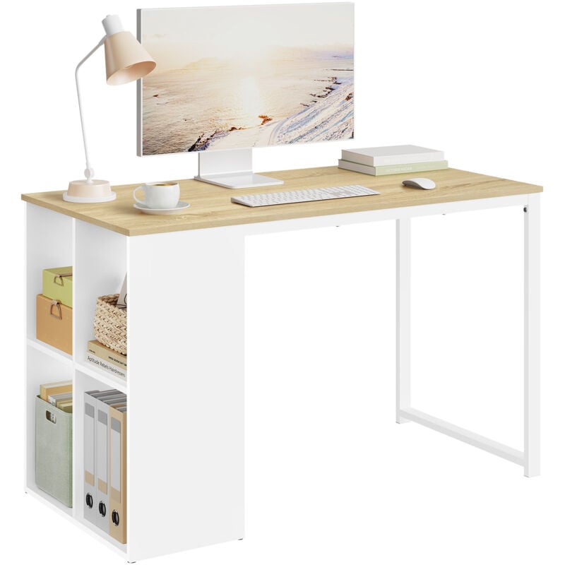 Woltu - Bureau d'ordinateur en Aggloméré et Acier Table de Bureau Table de Travail pc Table avec 4 Compartiment Ouvert, 120x60x75cm (LxPxH), Chêne