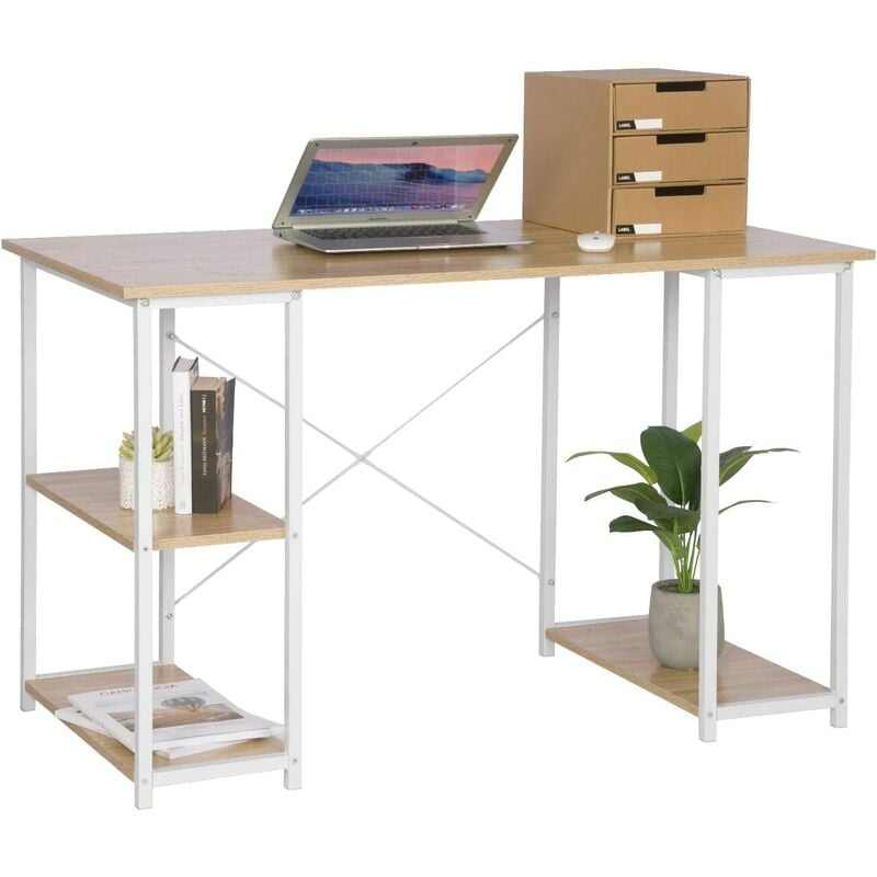 Bureau d'ordinateur.Table de bureau en acier. Table de travail avec étagères.120x60x75cm.chêne clair - Woltu