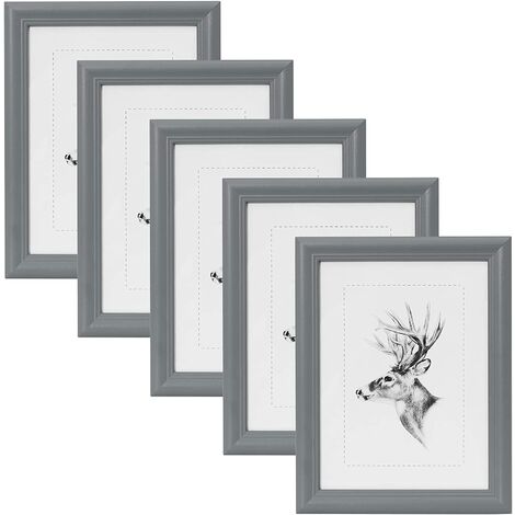 WOLTU Cadre Photo Lot de 5 Artos Style 10x15cm Cadre en Bois et Verre décoration Maison Argent