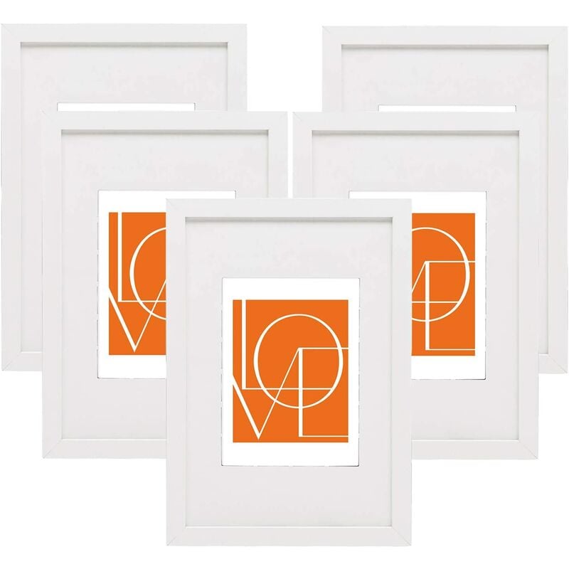 Cadre Photo Lot de 5 pièces Blanc 15x20cm Cadre en mdf Design Simple avec Passe-Partout - Woltu