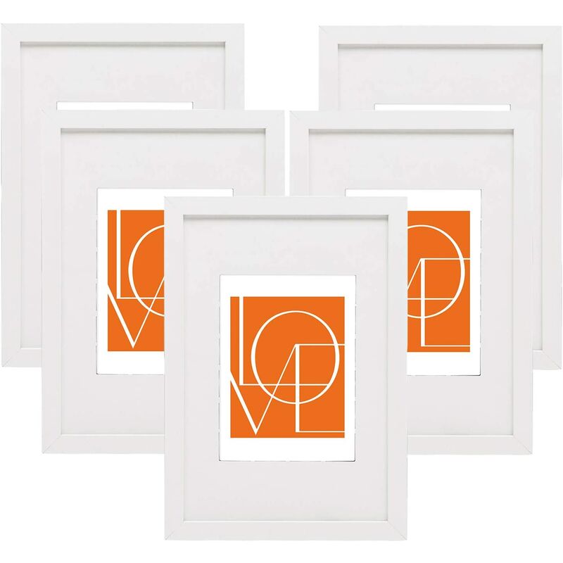 Cadre Photo Lot de 5 pièces Blanc 13x18cm Cadre en mdf Design Simple avec Passe-Partout - Woltu