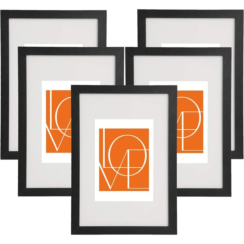 Cadre Photo Lot de 5 pièces Noir 10x15cm Cadre en mdf Design Simple avec Passe-Partout - Woltu