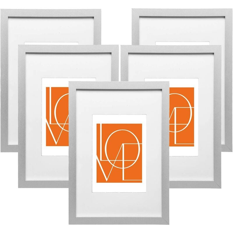 Cadre Photo Lot de 5 pièces Argent 10x15cm Cadre en mdf Design Simple avec Passe-Partout - Woltu