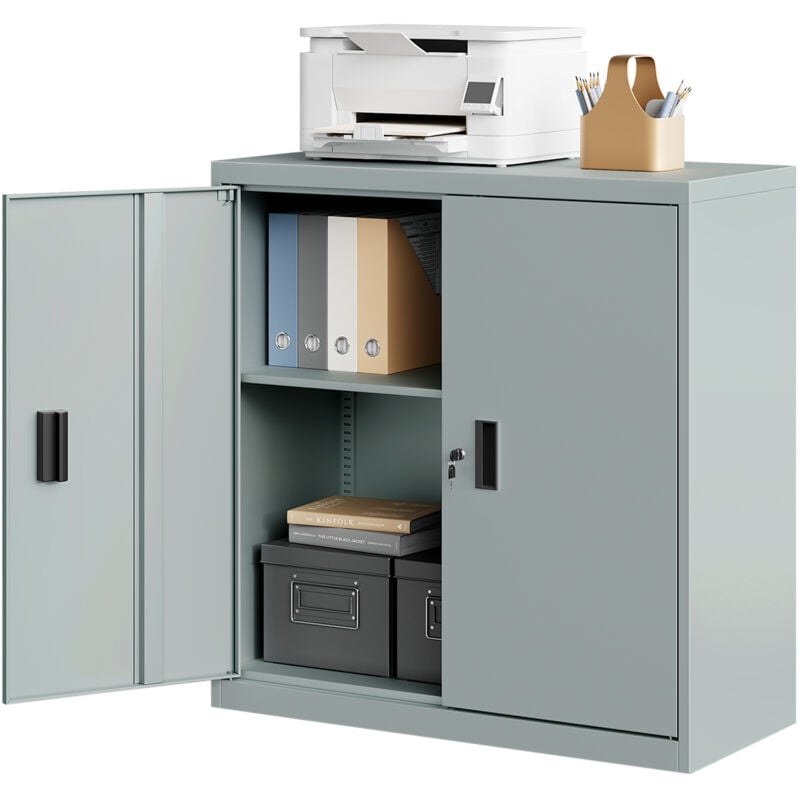 Woltu - Caisson Bureau, Armoire Bureau Métallique, Caisson de Rangement Verrouillable, Meuble Rangement Bureau, L90xP40xH92cm, Gris