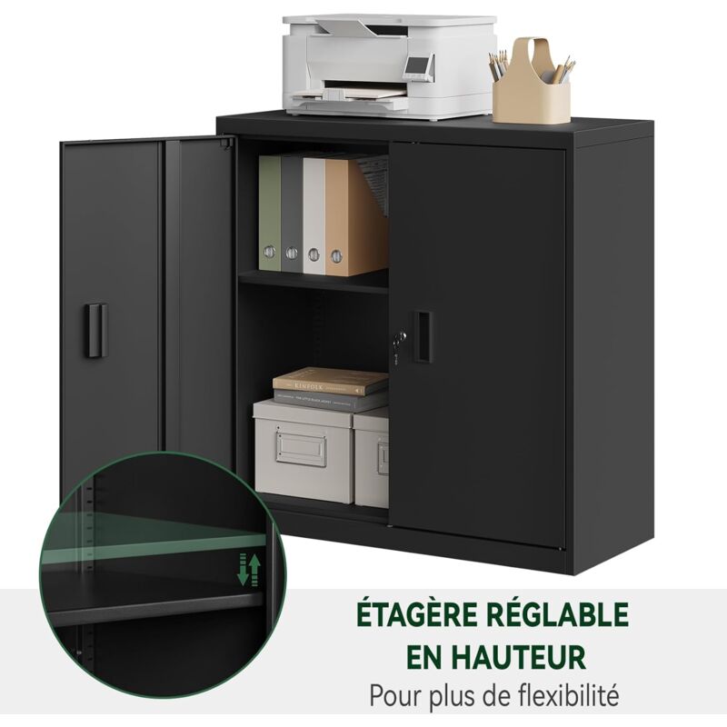 WOLTU Caisson Bureau, Armoire Bureau Métallique, Caisson de Rangement Verrouillable, Meuble Rangement Bureau, L90xP40xH92cm, Noir