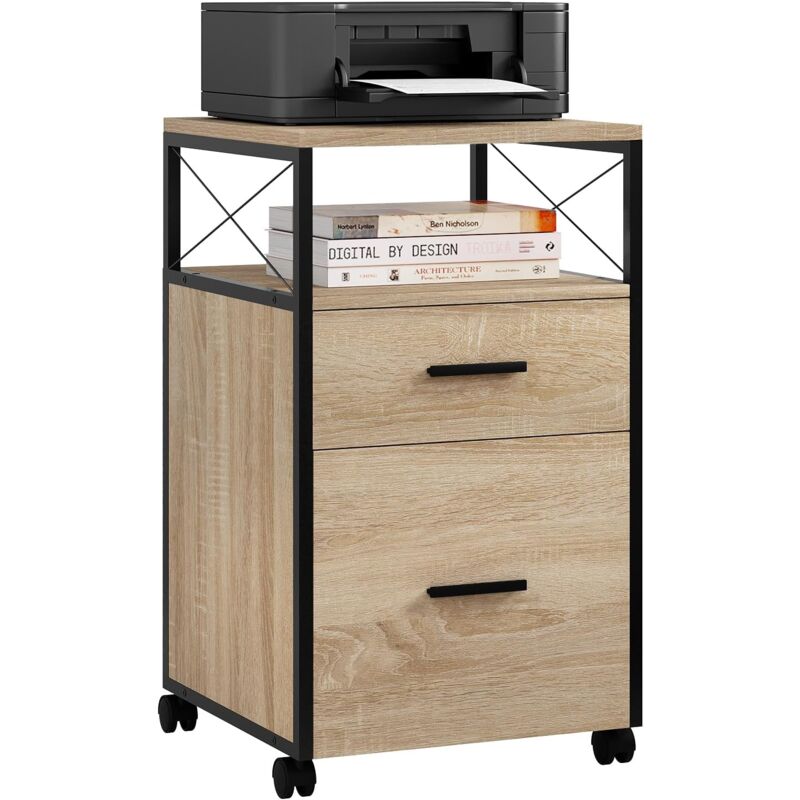 Caisson de Bureau à roulettes, Armoire Mobile, Meuble de Rangement, 40x40x69cm, Effet Bois Clair - Woltu