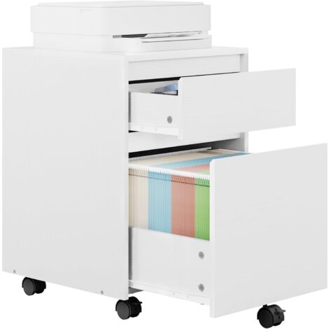 WOLTU Caisson de Bureau avec 2 Tiroirs, Armoire à Dossiers sur roulettes, Meuble de Rangement, en Bois d'ingénieur PB, 40x40x56cm, Blanc