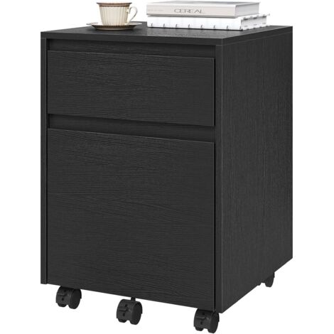 WOLTU Caisson de Bureau avec 2 Tiroirs, Armoire à Dossiers sur roulettes, Meuble de Rangement, en Bois d'ingénieur PB, 40x40x56cm, Noir