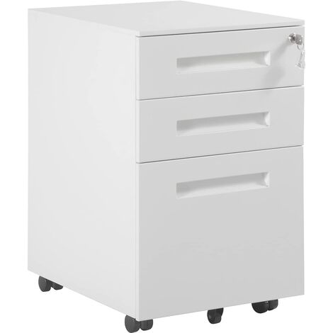 Woltu – Caisson de bureau mobile en acier laminé – Dimensions 39x45x60 cm – 2 tiroirs verrouillables pour rangement A4 – Roulettes incluses