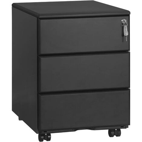 Woltu – Caisson de bureau en acier et nylon – 3 tiroirs verrouillables – Dimensions 39x52,4x54 cm – Charge maximale 145 kg – Noir
