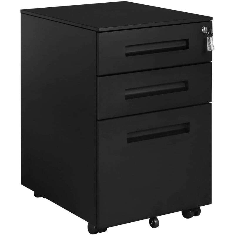 Caisson de Bureau en acier et nylon, Caisson de Rangement avec Serrures et roulettes, 39 x 45 x 60 cm, Noir - Woltu