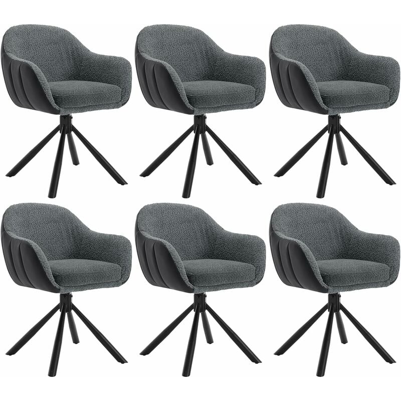 Woltu - Lot de 6 Chaises Salle à Manger Pivotante à 360° Pieds en Métal, en Chenille, Chaise de Cuisine avec Dossier et Accoudoirs, Chaise