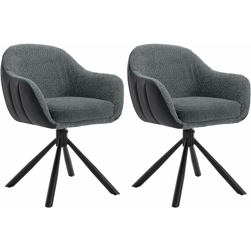 Woltu - Lot de 2 Chaises Salle à Manger Pivotante à 360° Pieds en Métal, en Chenille, Chaise de Cuisine avec Dossier et Accoudoirs, Chaise