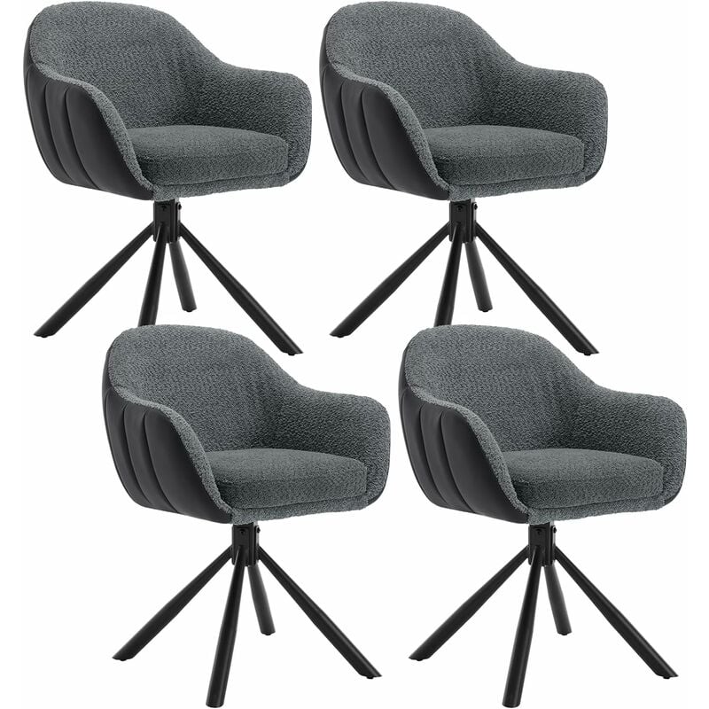 Woltu - Lot de 4 Chaises Salle à Manger Pivotante à 360° Pieds en Métal, en Chenille, Chaise de Cuisine avec Dossier et Accoudoirs, Chaise