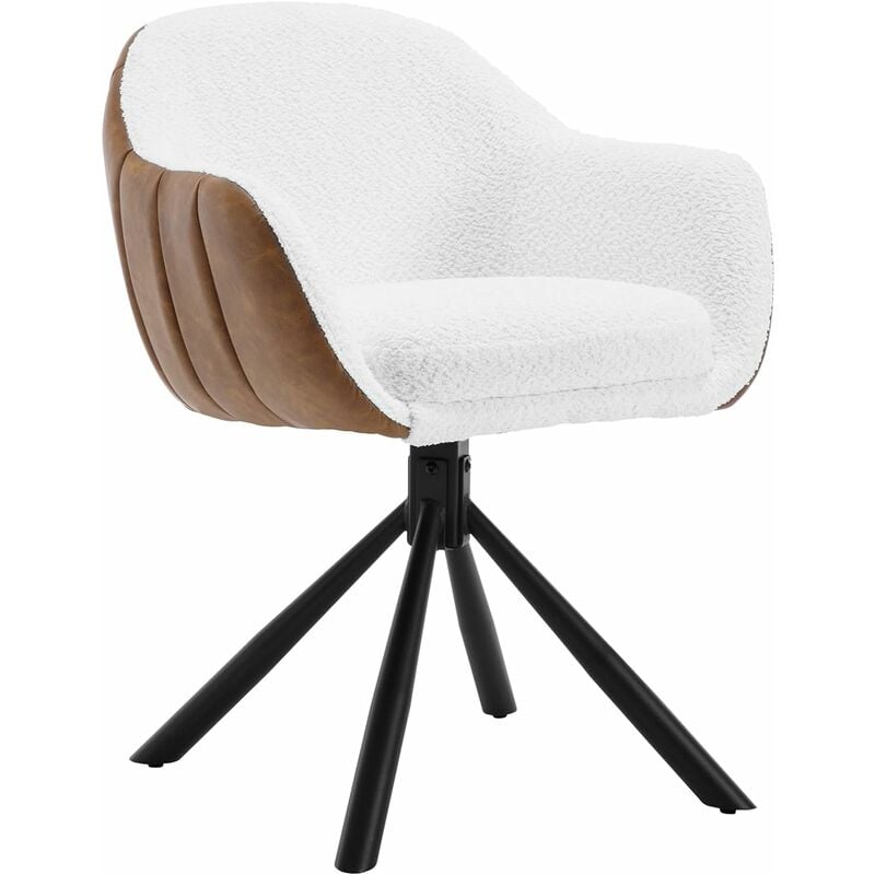 Woltu - Chaise Salle à Manger Pivotante à 360° Pieds en Métal, en Chenille, Chaise de Cuisine avec Dossier et Accoudoirs, Chaise Scandinave, Blanc
