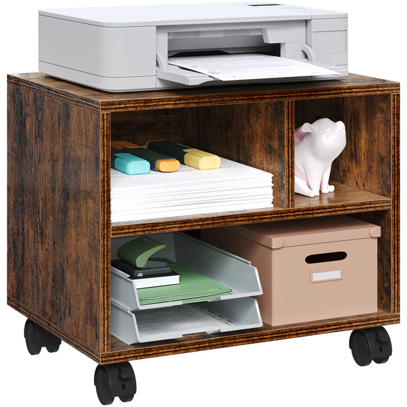 Woltu - Caisson de Bureau sur roulettes Meuble de Rangement Mobile avec 3 Compartiments Ouverts, pour Dossiers, 40x30x35 cm, Marron Rustique