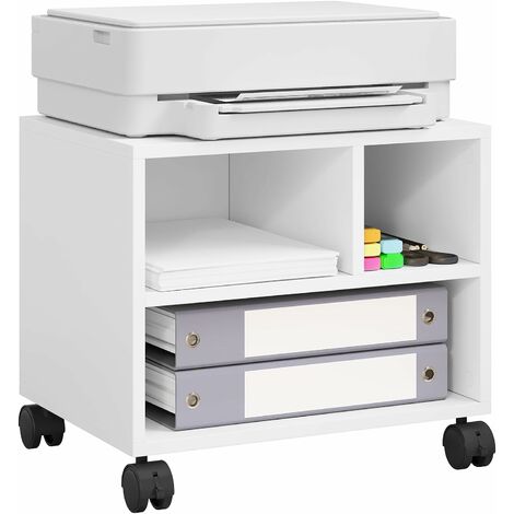 Woltu – Caisson de bureau sur roulettes – Support pour imprimante mobile – Dimensions 40x30x35 cm – Bois composite E1 blanc