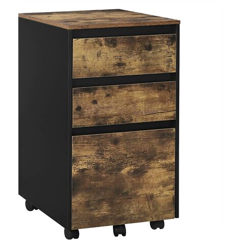 Woltu – Caisson mobile de rangement bureau 3 tiroirs 40x40x70cm en panneaux de particules E1 marron rustique et noir – ASK01HOV