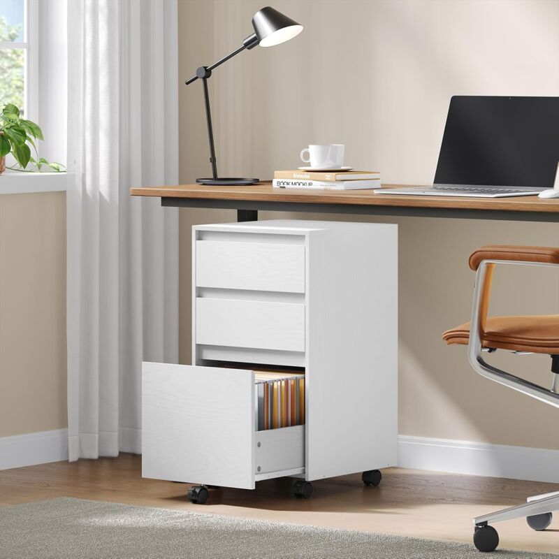 Woltu - Caisson Bureau Mobile Meuble Rangement Bureau sur roulettes, avec 3 Tiroirs, Blanc, 40x40x70cm