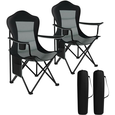 WOLTU Campingstuhl Faltbar 2er Set, Leichter Klappstuhl, Angelstuhl Gartenstuhl Regiestuhl klappbar, für Outdoor Camping Strand Terrasse Grillen Angeln Picknick, Schwarz + Dunkelgrau