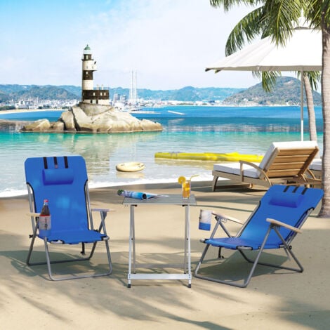 WOLTU Campingstuhl Faltbar 2er Set, Strandstuhl Klappbar, Angelstuhl Strandliege, mit Kopfstütze Seitentasche, Rückenlehne 4-stufig verstellbar, Klappstuhl Camping Stuhl, Blau