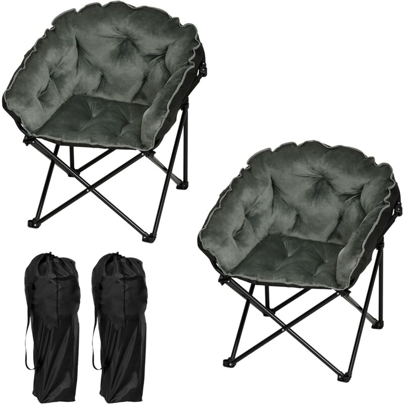 WOLTU Lot de 2 Fauteuil Relax, Fauteuil Salon, Fauteuil Rembourré Pliable, Chaise Balcon, en Velours, Tissu Oxford, Pieds en Métal, Noir + Gris Foncé