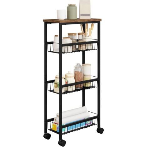 WOLTU Carrello Portaoggetti da Cucina, Carrello da Cucina su Ruote, Carrello Salvaspazio con 3 Scaffali Stretti, Vintage