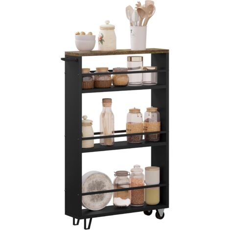 WOLTU - Carrito de almacenamiento delgado para cocina y baño, ahorra espacio, 3 estantes, Marrón Rústico Negro