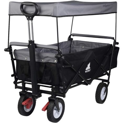 WOLTU Carrito de Jardin con Toldo de Protección Carga Ruedas con Freno para Playa Acampada Exteriores Máx. 80Kg Antracita
