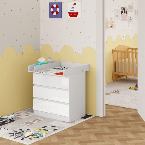 WOLTU Cassettiera con Fasciatoio per Bambini. Cassettiera a 3 Cassetti. Fasciatoio con Divisorio Rimovibile. in MDF. Truciolare e Metallo. Bianco