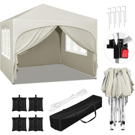 WOLTU Cenador de Jardín 3x3 M Impermeable Plegable Terraza Exterior Plegable, Beige + Juego de 4 Sacos de Arena