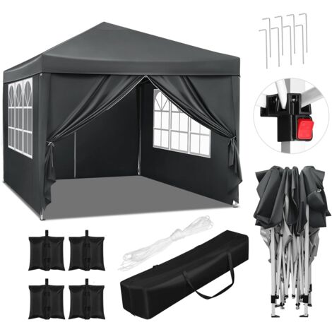 WOLTU Cenador Plegable de Jardín 3x3m Pabellón de Lona Impermeable, Juego de 4 Sacos de Arena, Antracita
