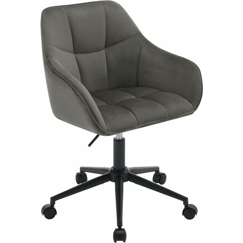 Woltu - Chaise Bureau en Velours, Fauteuil de Bureau Hauteur Réglable, Gris Foncé+Noir