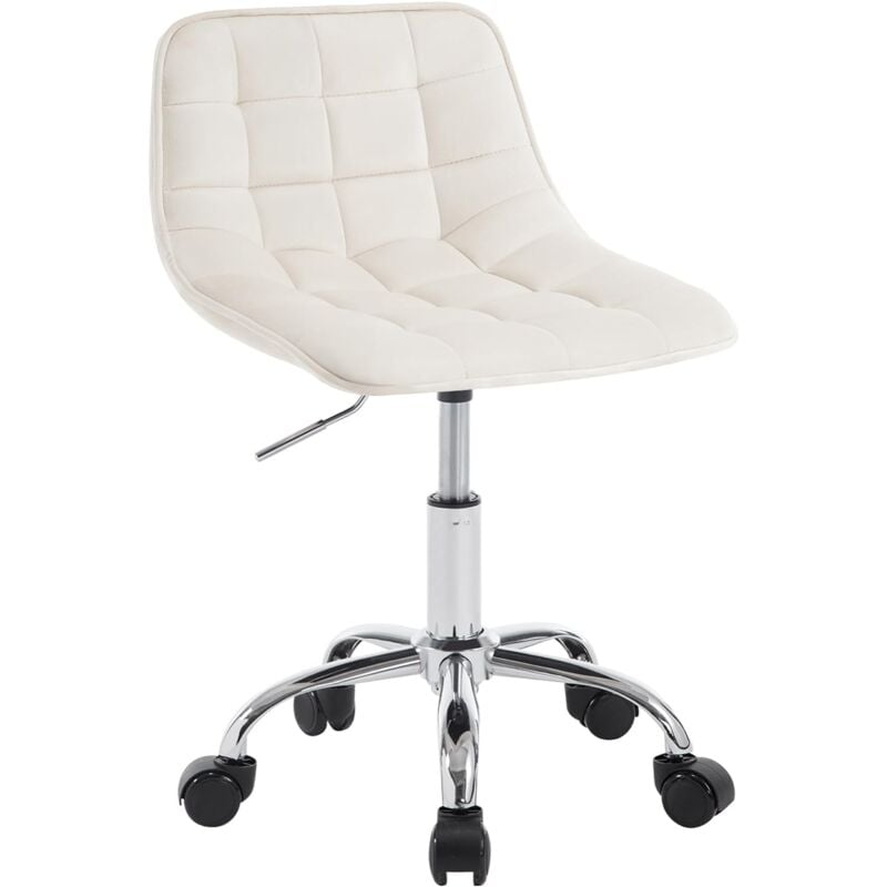 Woltu - Chaise Bureau en Velours + Métal, Réglable en Hauteur, Tabouret Coiffeuse, Tabouret avec Dossier, Chaise Pivotante, Crème