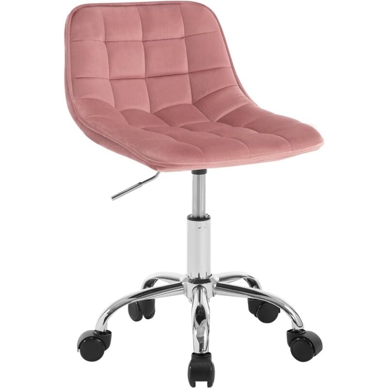 Woltu - Chaise Bureau en Velours + Métal, Réglable en Hauteur, Tabouret Coiffeuse, Tabouret avec Dossier, Chaise Pivotante, Rose