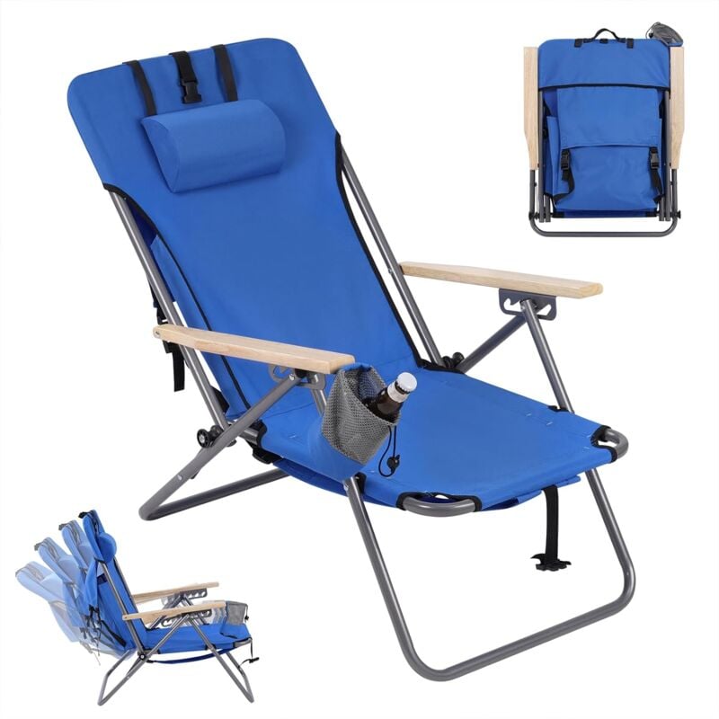 Chaise Camping Pliante, Chaise Longue, Chaise de Pêche, Fauteuil Camping, Chaise de Plage, Tissu Oxford, Bleu - Woltu
