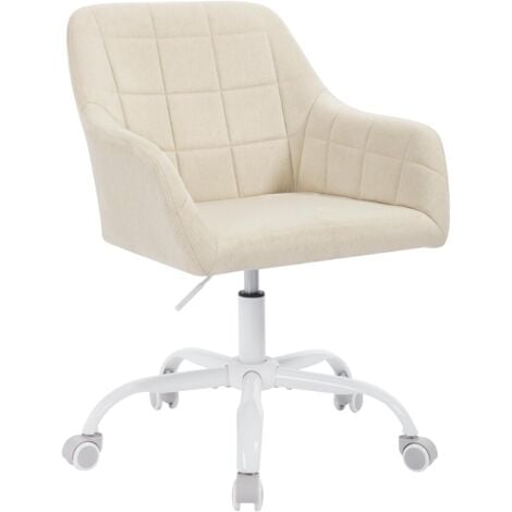 WOLTU Chaise de Bureau en Lin, Chaise Coiffeuse, Chaise d'Ordinateur Ergonomique, Chaise à roulettes, Chaise Pivotante, Beige+Blanc