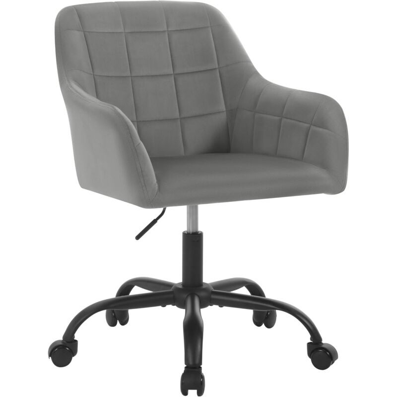 Woltu - Chaise de Bureau en Velours, Chaise Coiffeuse, Chaise d'Ordinateur Ergonomique, Chaise à roulettes Réglable, Gris foncé+Noir