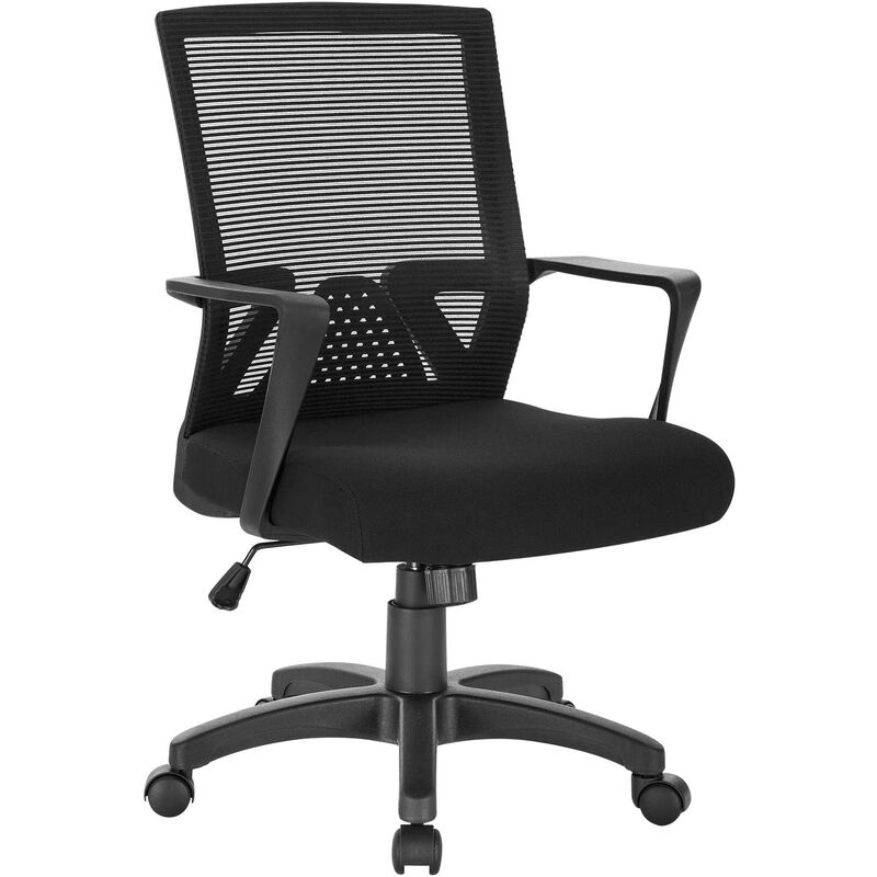 woltu - chaise de bureau à roulettes en maille nylon respirante.chaise d'ordinateur pivotante avec accoudoir.hauteur réglable.noir