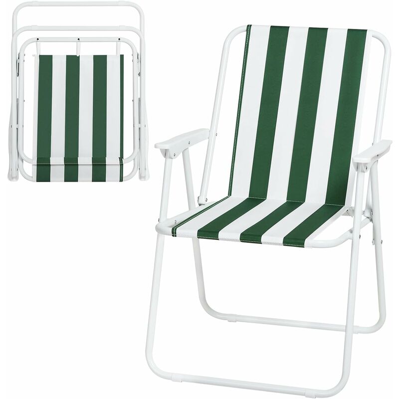 Woltu - Chaise de Camping Pliante avec Accoudoirs. Chaise Pliable Légère pour l'Extérieur. pour Camping Plage Jardin Terrasse. Blanc+Vert