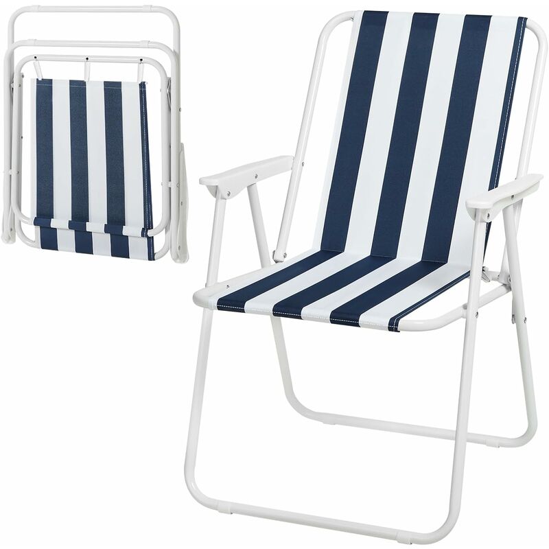 Chaise de Camping Pliante avec Accoudoirs. Chaise Pliable Légère pour l'Extérieur. pour Camping Plage Jardin Terrasse. Blanc+Bleu - Woltu