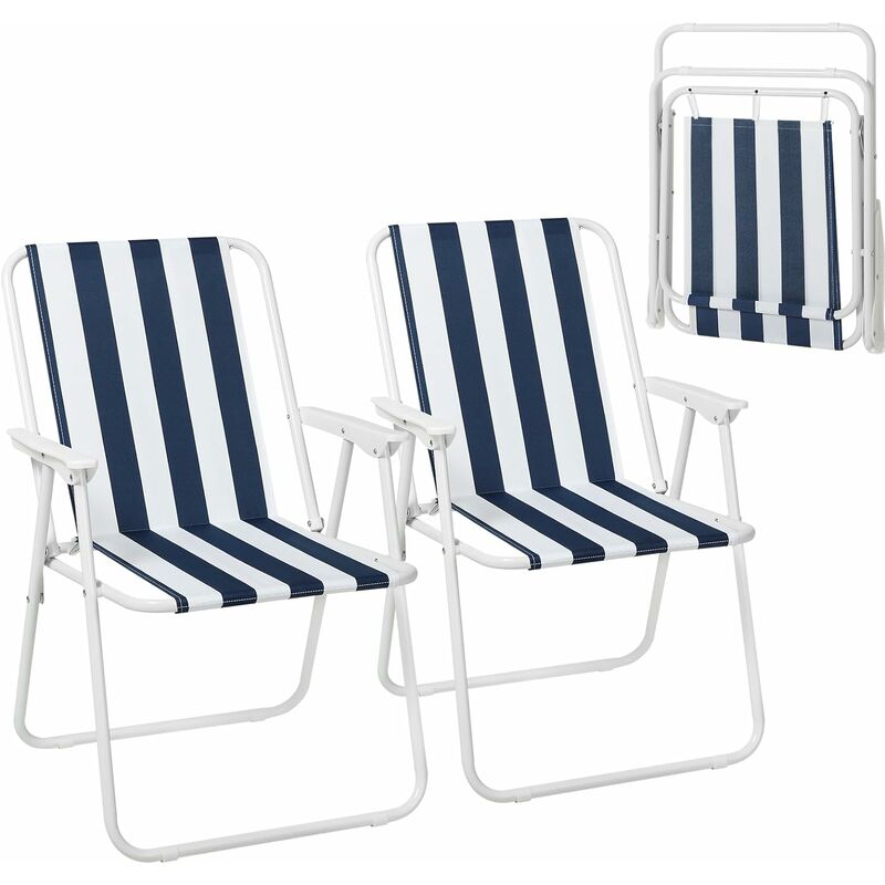 WOLTU Lot de 2 Chaises de Camping Pliante avec Accoudoirs. Chaise Pliable Légère pour l'Extérieur. pour Camping Plage Jardin Terrasse. Blanc+Bleu