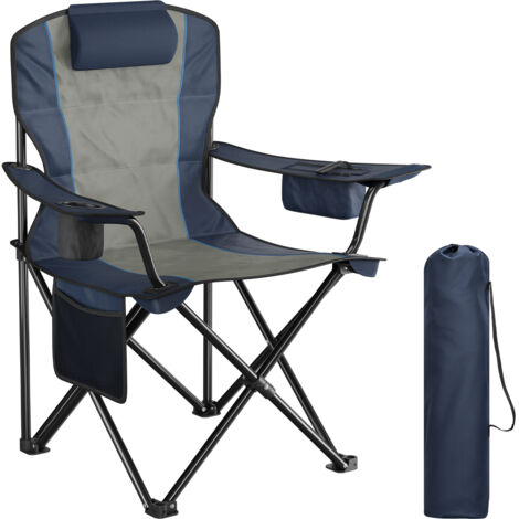 WOLTU Chaise de Camping Pliante, Chaise Portable, avec Poche Thermique, Porte-Gobelet et Poche Latérale, 93x63x100 cm, Noir + Bleu foncé